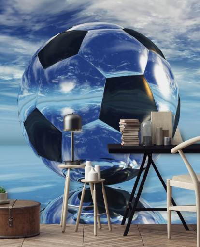 blue kids football wallpaper mural called Aqua Football for kids bedrooms and playrooms