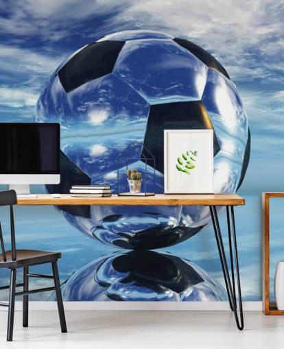 blue kids football wallpaper mural called Aqua Football for kids bedrooms and playrooms