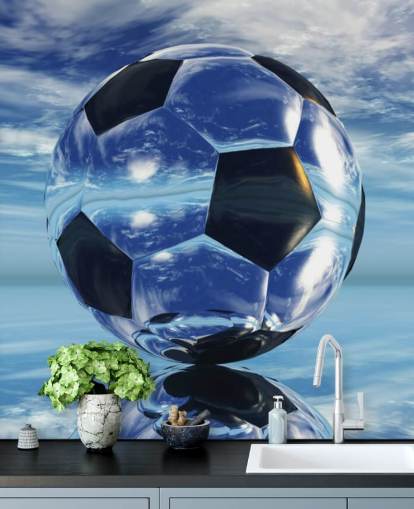 blue kids football wallpaper mural called Aqua Football for kids bedrooms and playrooms