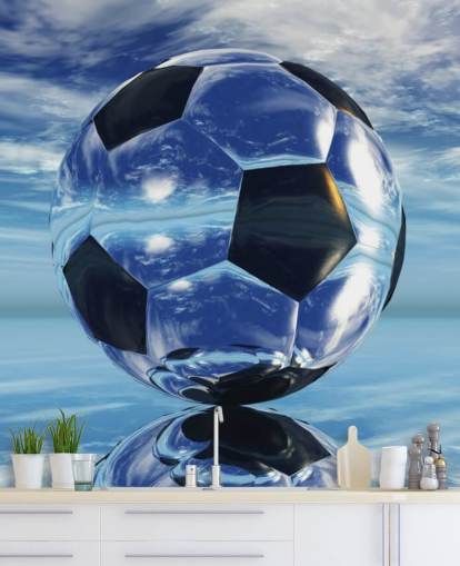 mural azul de papel pintado de fútbol infantil llamado Aqua Football para dormitorios infantiles y salas de juegos mural azul de papel pintado de fútbol infantil llamado Aqua Football para dormitorios infantiles y salas de juegos