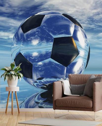 blue kids football wallpaper mural called Aqua Football for kids bedrooms and playrooms