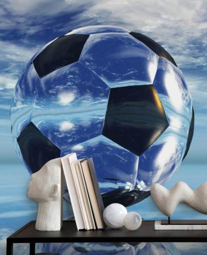 blue kids football wallpaper mural called Aqua Football for kids bedrooms and playrooms