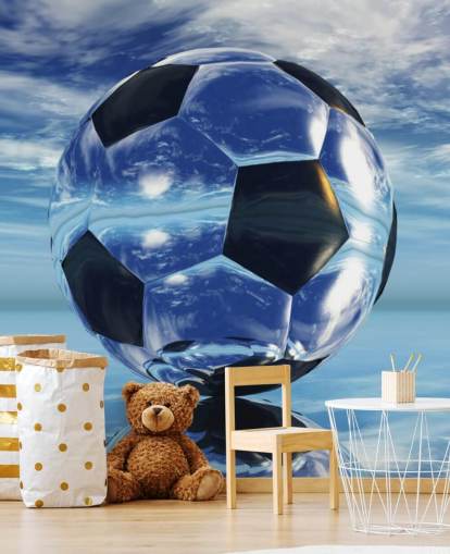 blue kids football wallpaper mural called Aqua Football for kids bedrooms and playrooms