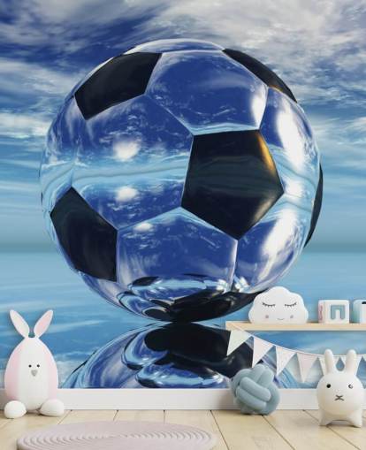 blå barnefotball tapetveggmaleri kalt Aqua Football for barnas soverom og lekerom blå barnefotball tapetveggmaleri kalt Aqua Football for barnas soverom og lekerom