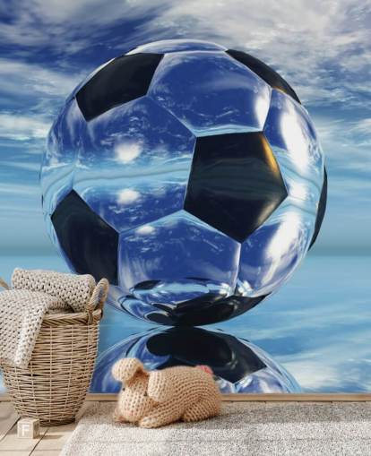 papier peint mural bleu de football pour enfants appelé Aqua Football pour chambres d'enfants et salles de jeux