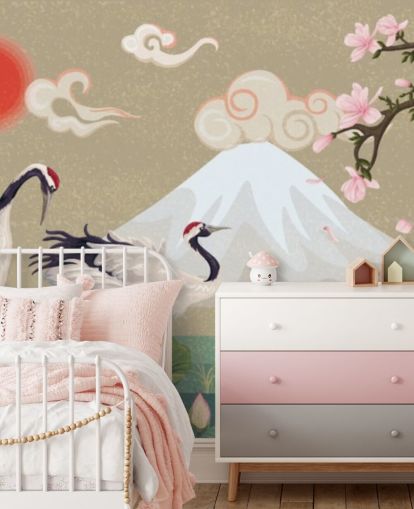 grullas japonesas con el monte fuji en fondo de pantalla grullas japonesas con el monte fuji en fondo de pantalla