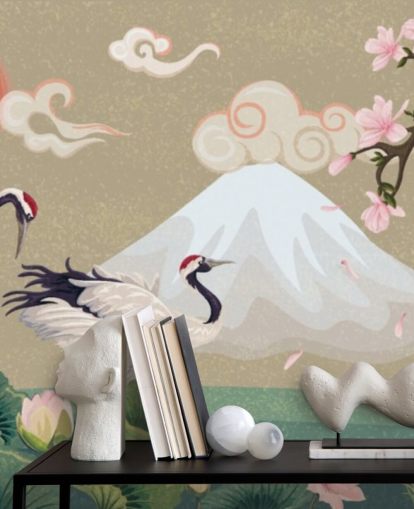 japanese cranes with mount fuji in background wallpaper japanese cranes with mount fuji in background wallpaper