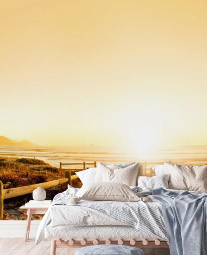Decorazione murale con tramonto dorato sulla spiaggia