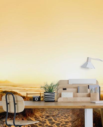 Decorazione murale con tramonto dorato sulla spiaggia