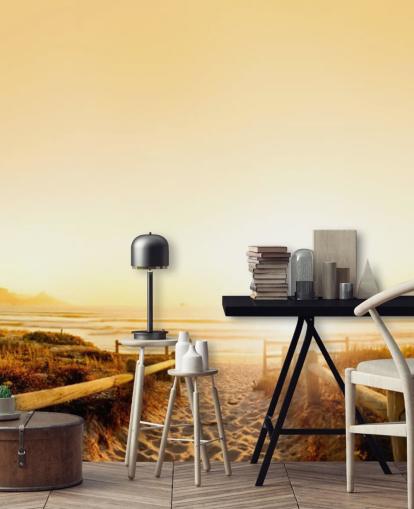 Decorazione murale con tramonto dorato sulla spiaggia Decorazione murale con tramonto dorato sulla spiaggia