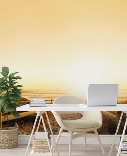 Decorazione murale con tramonto dorato sulla spiaggia Decorazione murale con tramonto dorato sulla spiaggia