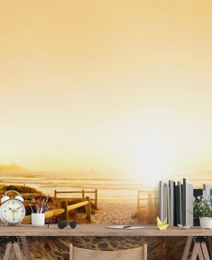 Golden Sunset on Beach Wall Mural