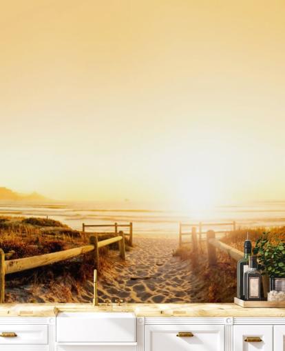 Golden Sunset på Beach Wall Mural Golden Sunset på Beach Wall Mural