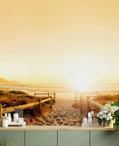 Golden Sunset on Beach Wall Mural