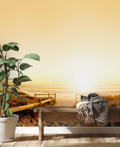 Decorazione murale con tramonto dorato sulla spiaggia Decorazione murale con tramonto dorato sulla spiaggia