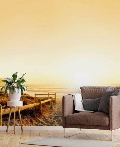 Golden Sunset on Beach Wall Mural