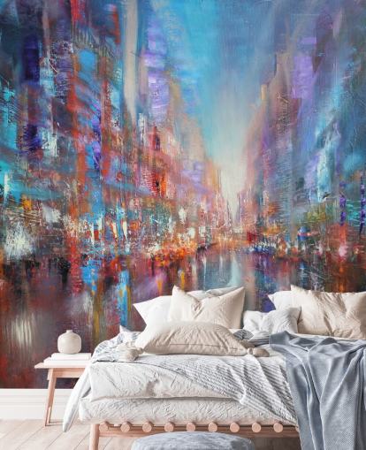 colourful abstract art of a city wallpaper