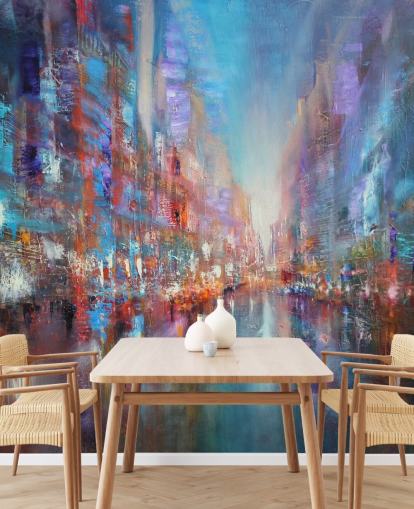 colourful abstract art of a city wallpaper