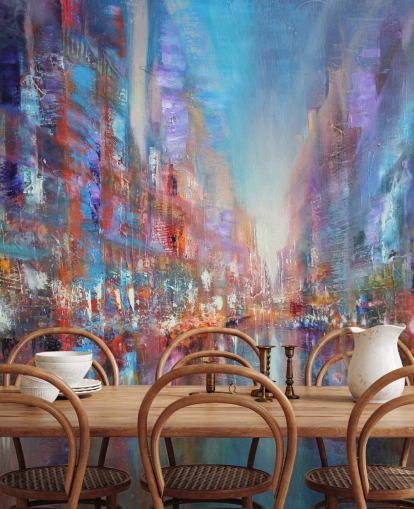 kleurrijke abstracte kunst van een stadsbehang