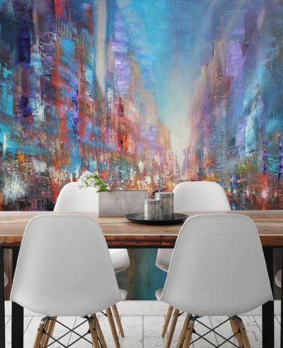 colourful abstract art of a city wallpaper