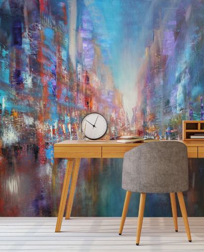 colourful abstract art of a city wallpaper