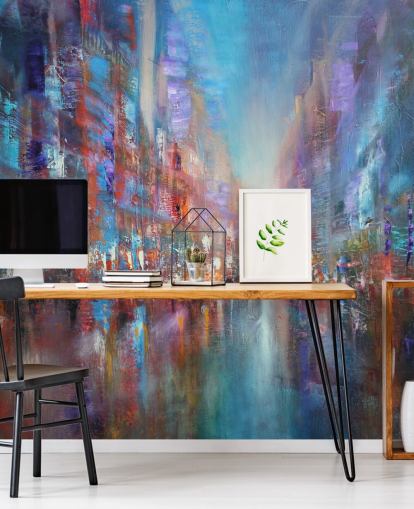 colourful abstract art of a city wallpaper