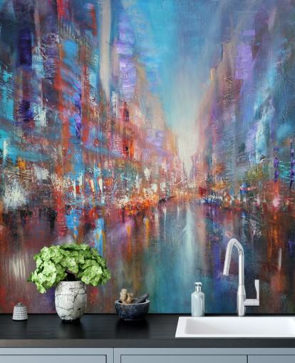 bunte abstrakte Kunst einer Stadt Tapete