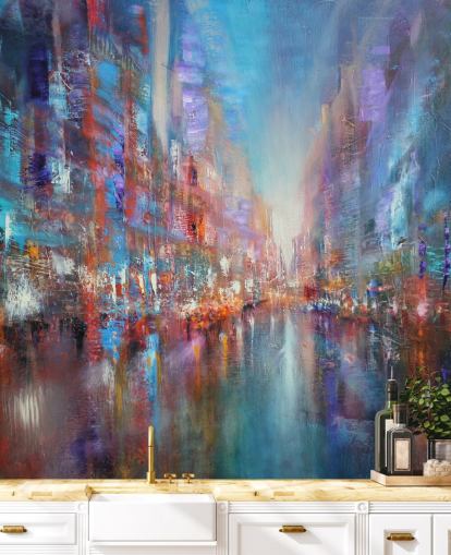 farverige abstrakt kunst af en by tapet