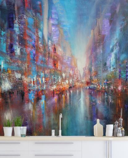 kleurrijke abstracte kunst van een stadsbehang