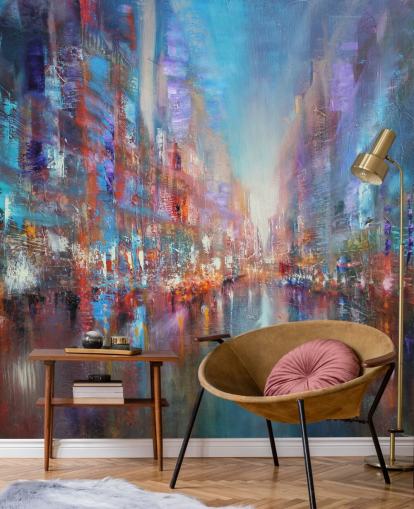 kleurrijke abstracte kunst van een stadsbehang