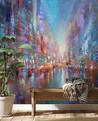 farverige abstrakt kunst af en by tapet