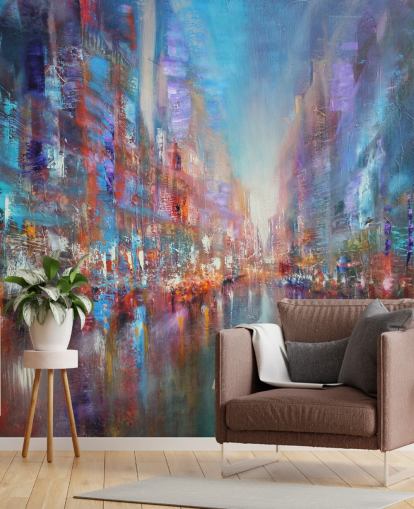 farverige abstrakt kunst af en by tapet