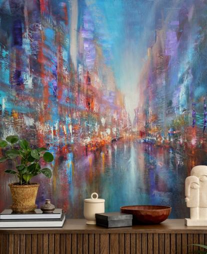 farverige abstrakt kunst af en by tapet