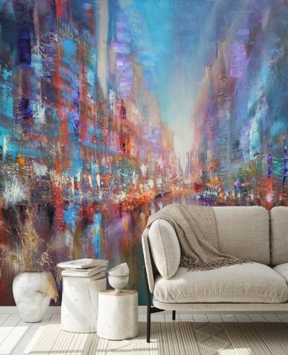 fargerik abstrakt kunst av en by tapet