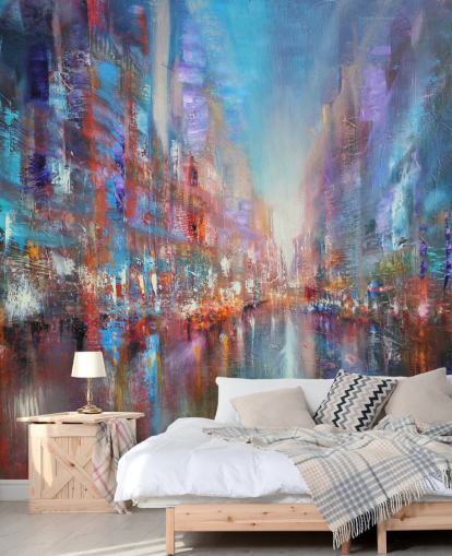 colourful abstract art of a city wallpaper