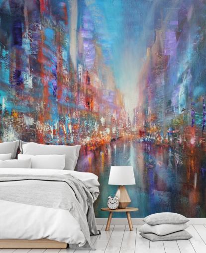 farverige abstrakt kunst af en by tapet