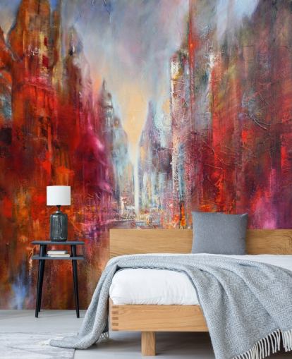 rød, orange og pink abstrakt malet by tapet