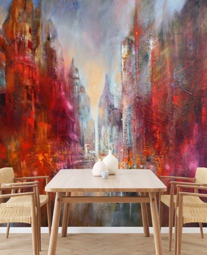 papier peint de ville peint abstrait rouge, orange et rose papier peint de ville peint abstrait rouge, orange et rose