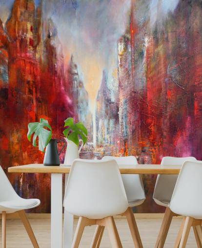 rød, orange og pink abstrakt malet by tapet