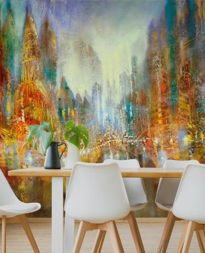 gouden en oranje abstracte kunst van een stadsbehang