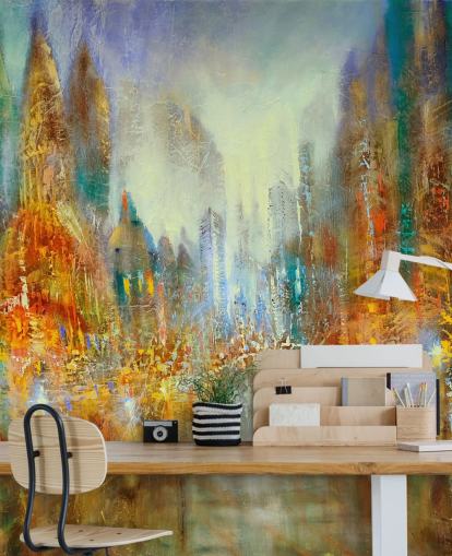 golden and orange abstract art of a city wallpaper golden and orange abstract art of a city wallpaper