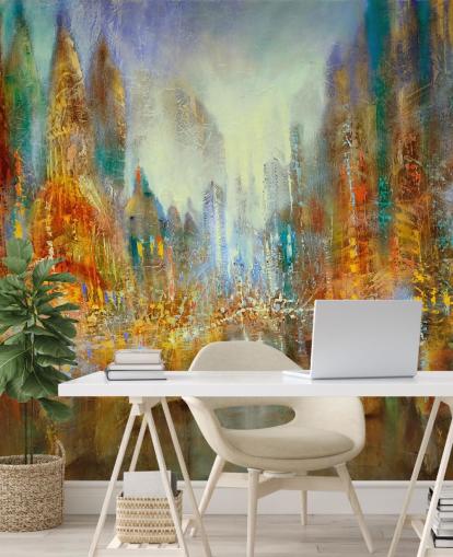 gouden en oranje abstracte kunst van een stadsbehang gouden en oranje abstracte kunst van een stadsbehang