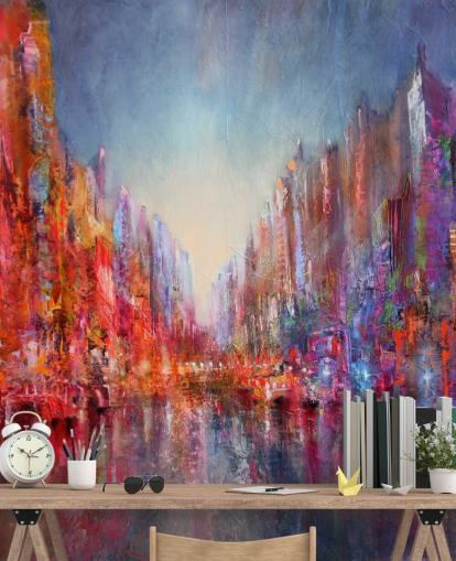 colourful abstract of city wallpaper