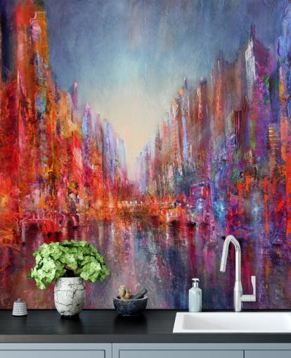 colourful abstract of city wallpaper