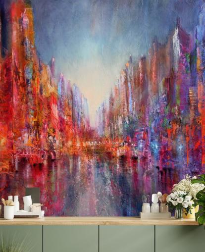 colourful abstract of city wallpaper