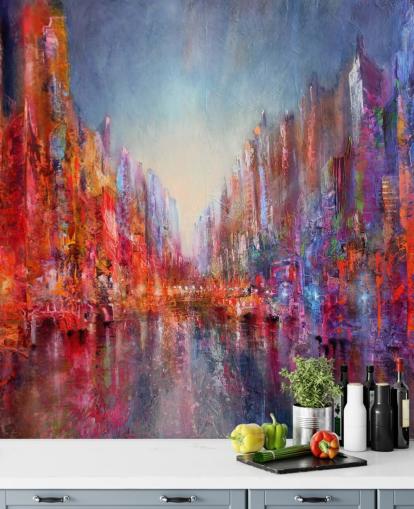 colourful abstract of city wallpaper