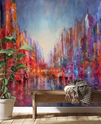 colourful abstract of city wallpaper