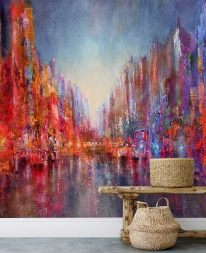 colourful abstract of city wallpaper