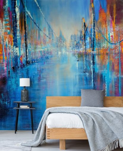 arte abstracto azul y naranja de papel tapiz de carretera