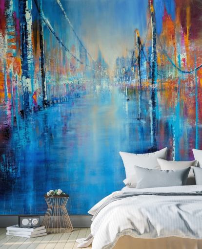 arte abstracto azul y naranja de papel tapiz de carretera